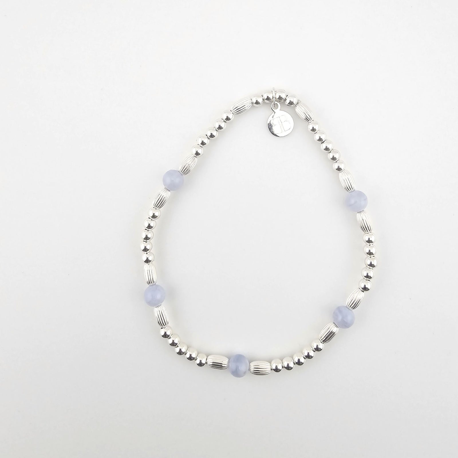 Blue lace agate and sterling silver anklet by Bessie Bae.