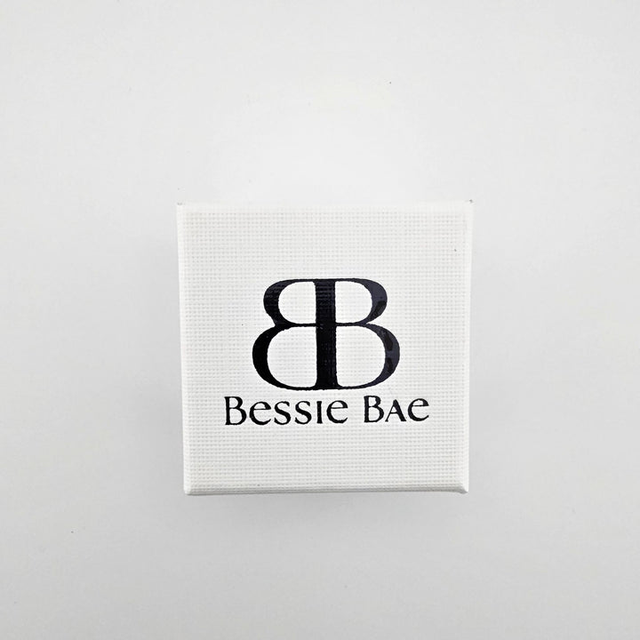 Luxury gift box packaging for Bessie Bae silver earrings.