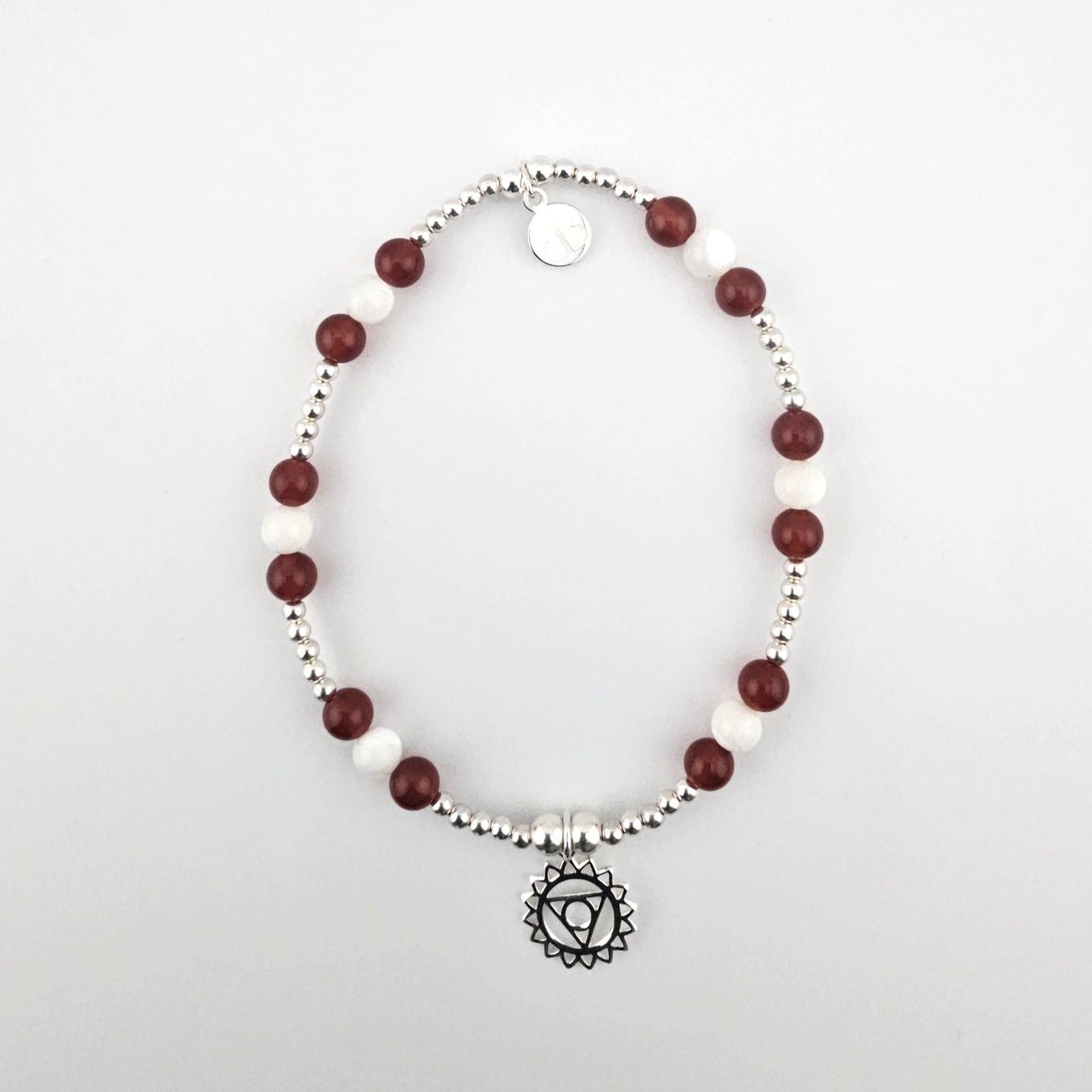 Garnet and Mother of Pearl sterling silver anklet by Bessie Bae.