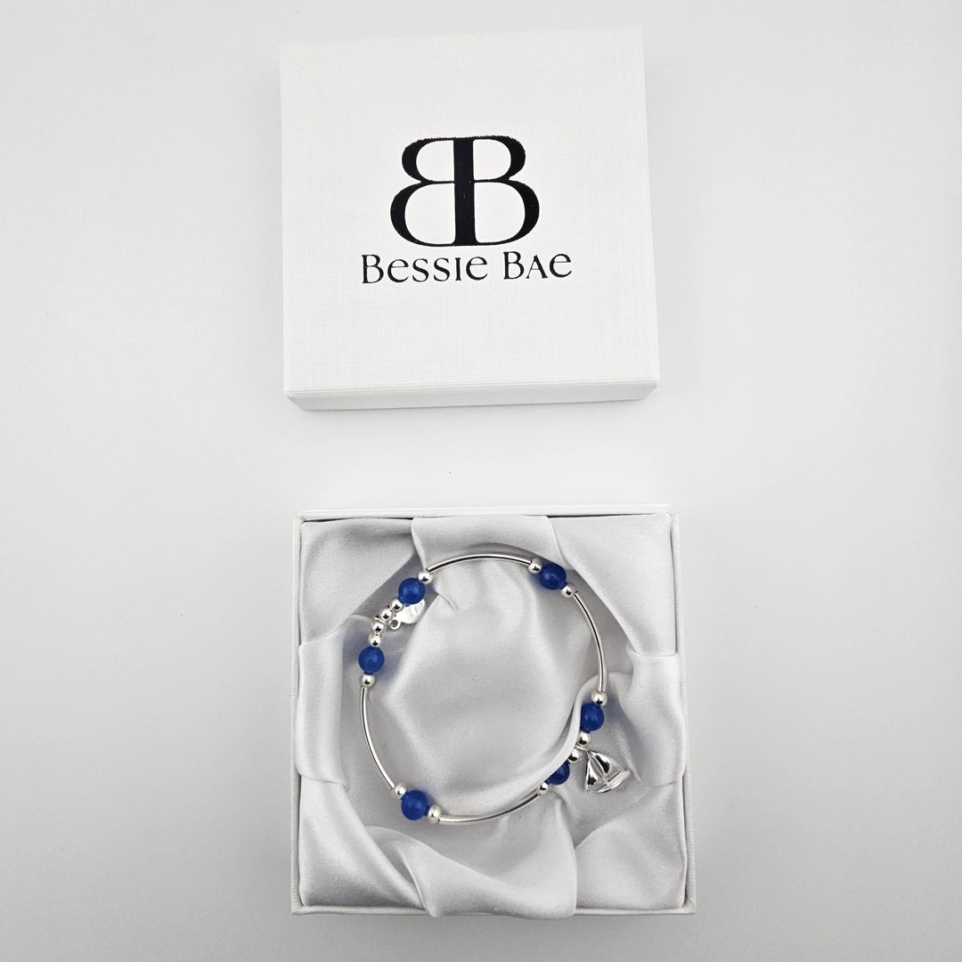 Sailboat blue agate bracelet in Bessie Bae gift box.