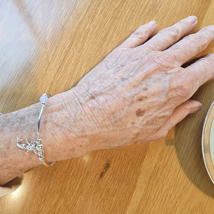 Silver mermaid bracelet with blue lace agate.