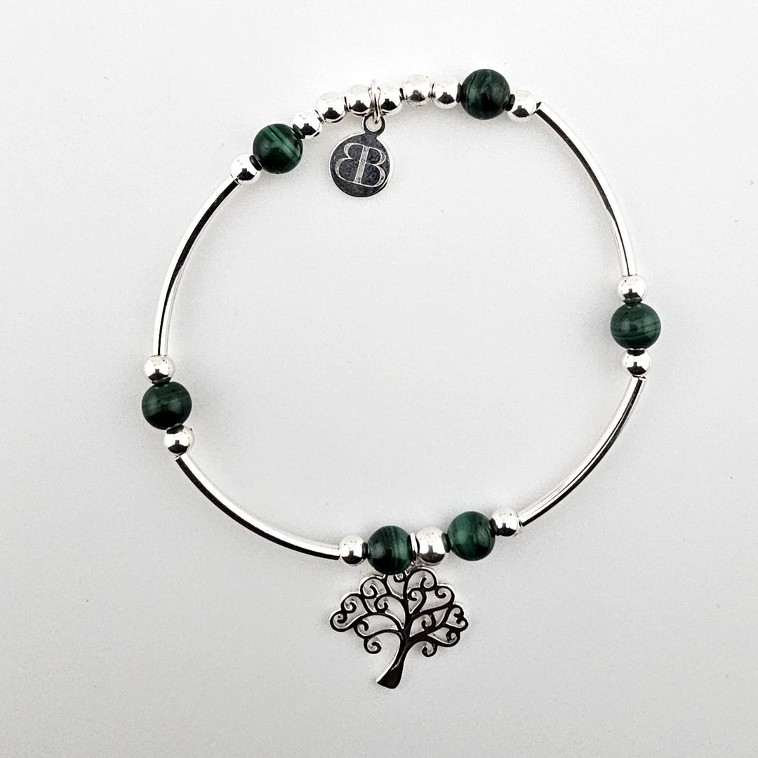 Sterling silver and malachite Tree of Life bracelet.