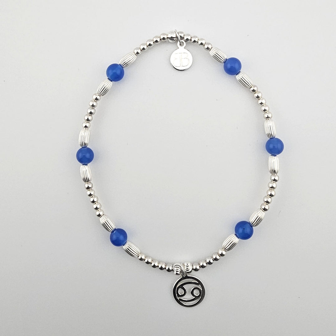 Cancer zodiac anklet with Blue Agate stones and sterling silver beads by Bessie Bae.