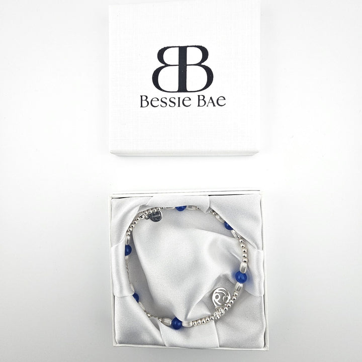 Handmade Cancer zodiac anklet in sterling silver with Blue Agate stones in gift packaging.