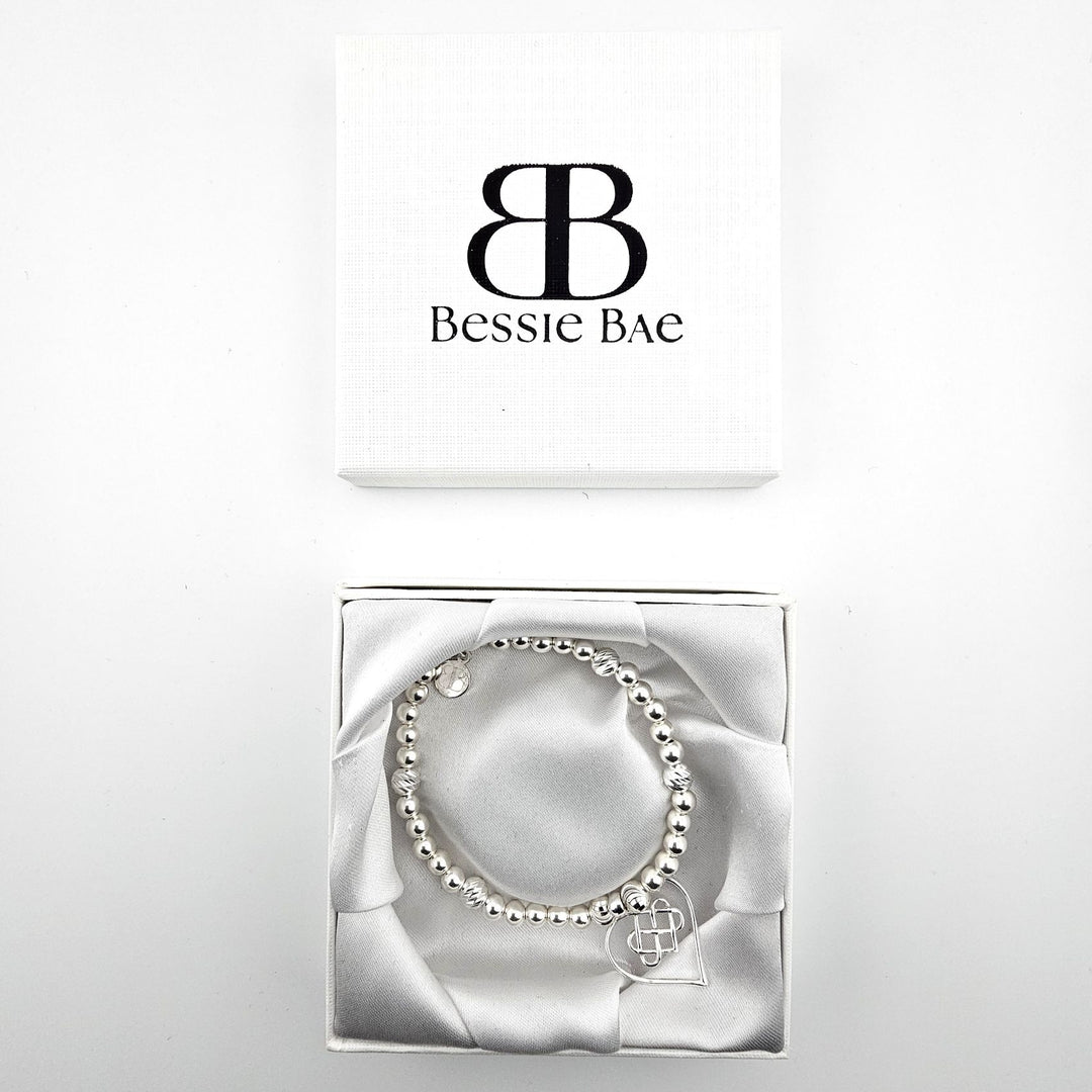 Sterling silver Celtic heart bracelet in Bessie Bae gift box.