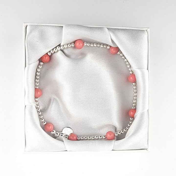 Bessie Bae packaging with coral semi-precious sterling silver anklet.