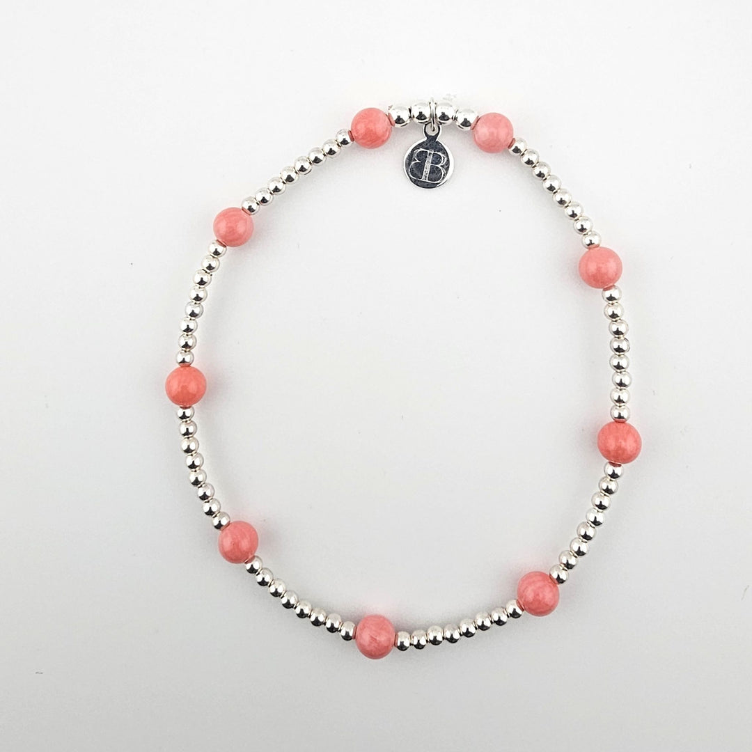 Coral semi-precious anklet with 925 sterling silver beads by Bessie Bae.