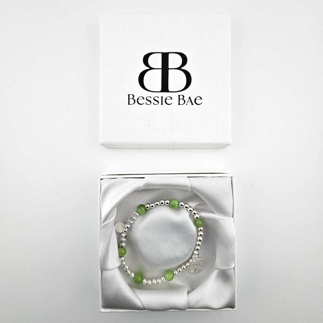 Green Aventurine Tree of Life bracelet in Bessie Bae gift box.