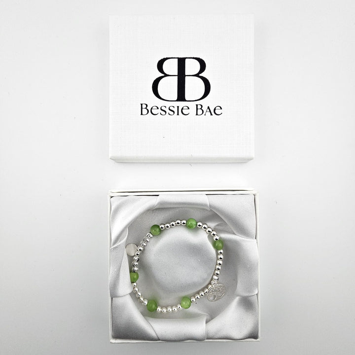 Green Aventurine Tree of Life bracelet in Bessie Bae gift box.