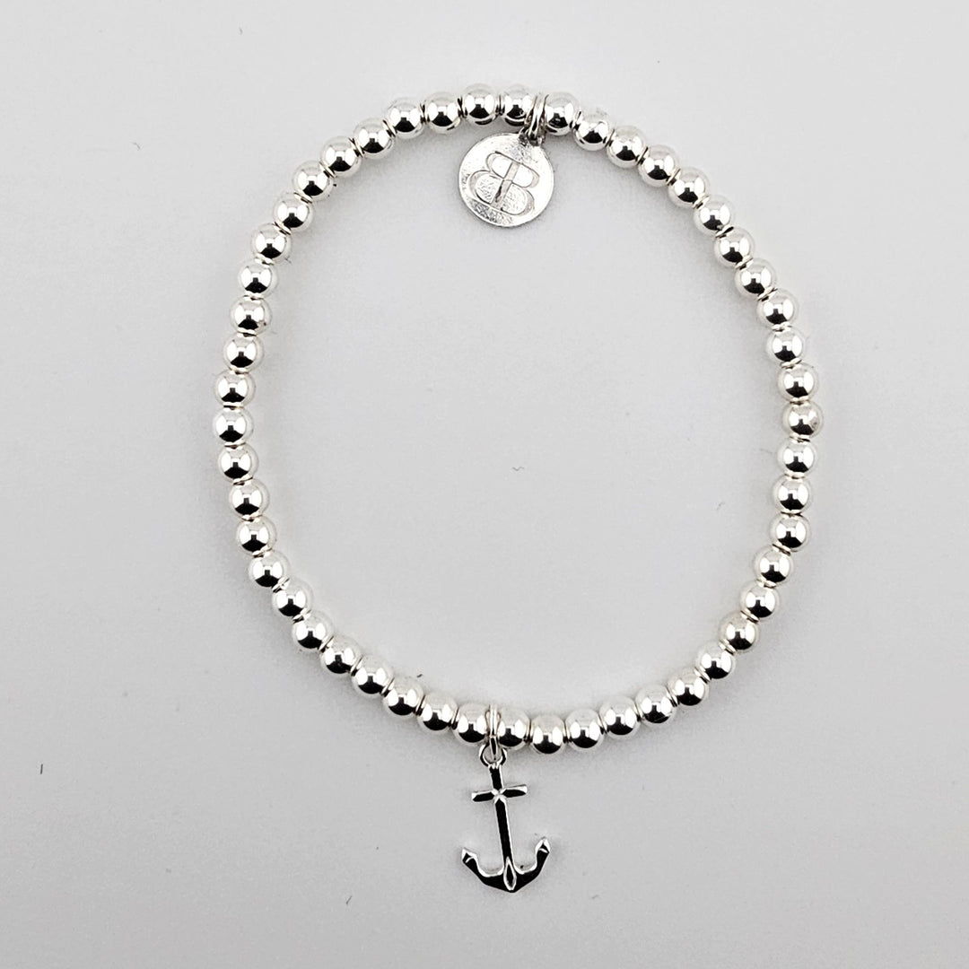 Sterling Silver Anchor Bracelet with beaded design and anchor charm by Bessie Bae, handmade in the UK.