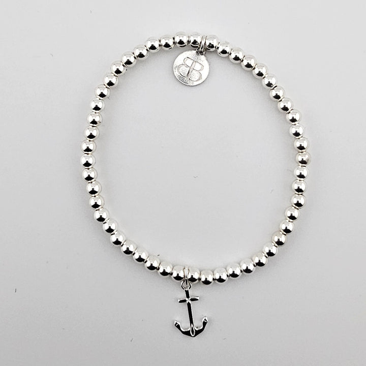 Sterling Silver Anchor Bracelet with beaded design and anchor charm by Bessie Bae, handmade in the UK.