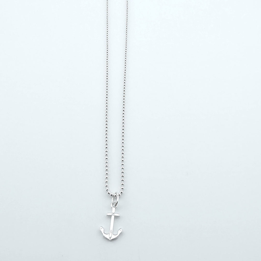 Nautical themed sterling silver anchor jewellery necklace.