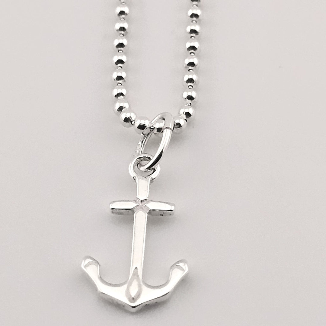 Unisex sterling silver anchor chain necklace, ocean inspired.