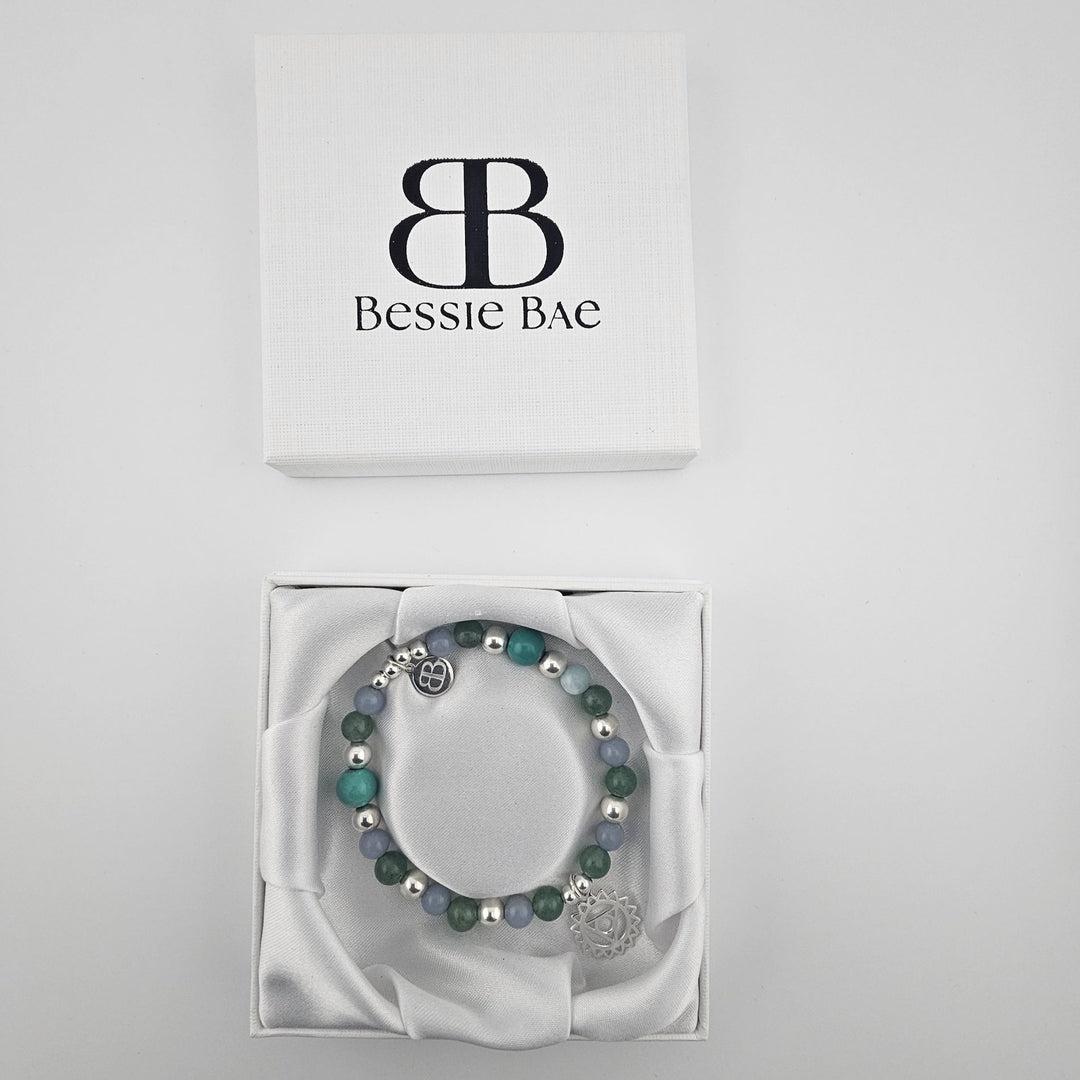 Handmade sterling silver and angelite bracelet for balance and clarity.