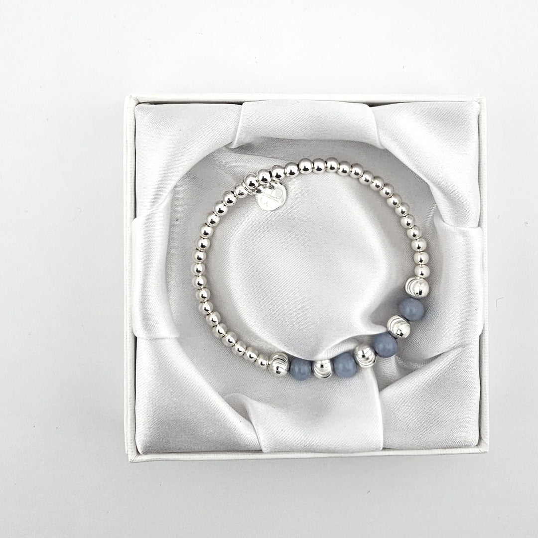 Handmade sterling silver and angelite gemstone bracelet UK.