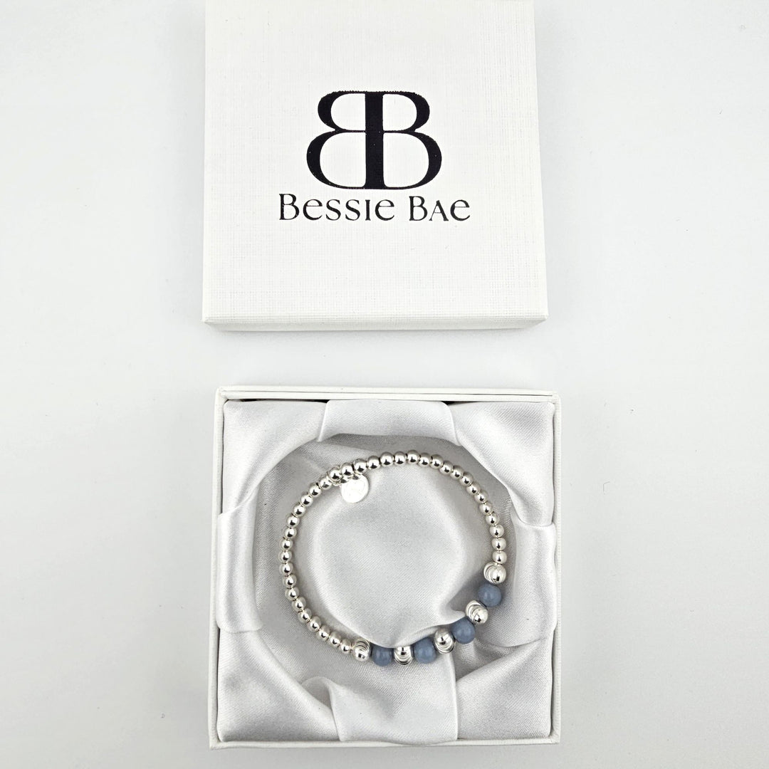 Semi-precious angelite bracelet with sterling silver beads.