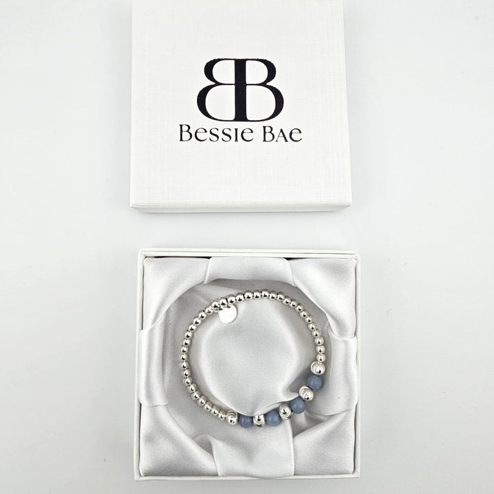 Semi-precious angelite bracelet with sterling silver beads.