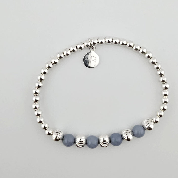 Sterling silver bracelet with angelite gemstone beads.