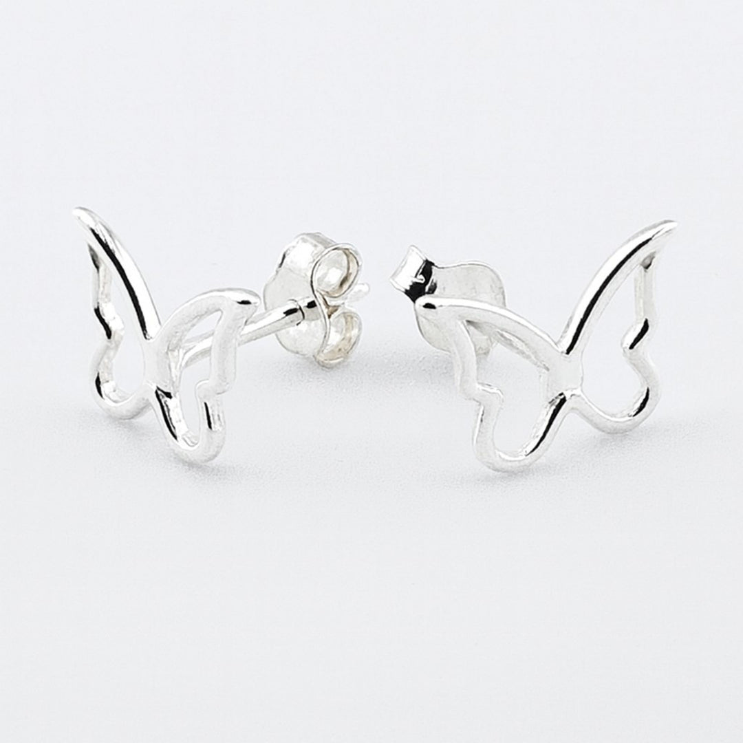 Sterling silver butterfly stud earrings with butterfly backs.