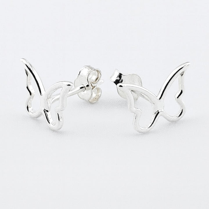 Sterling silver butterfly stud earrings with butterfly backs.