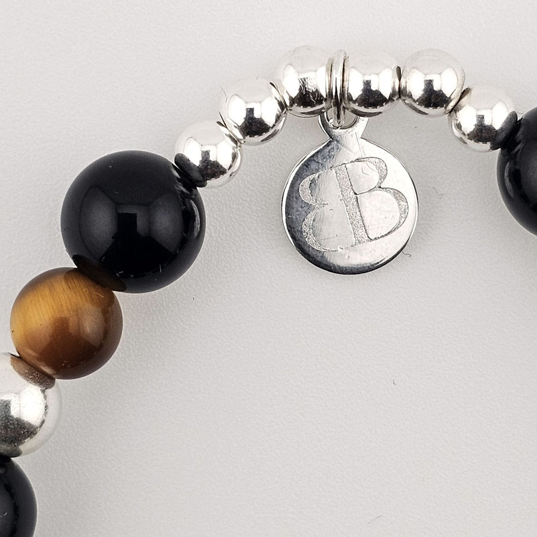 Cancer horoscope sterling silver and gemstone beaded bracelet.
