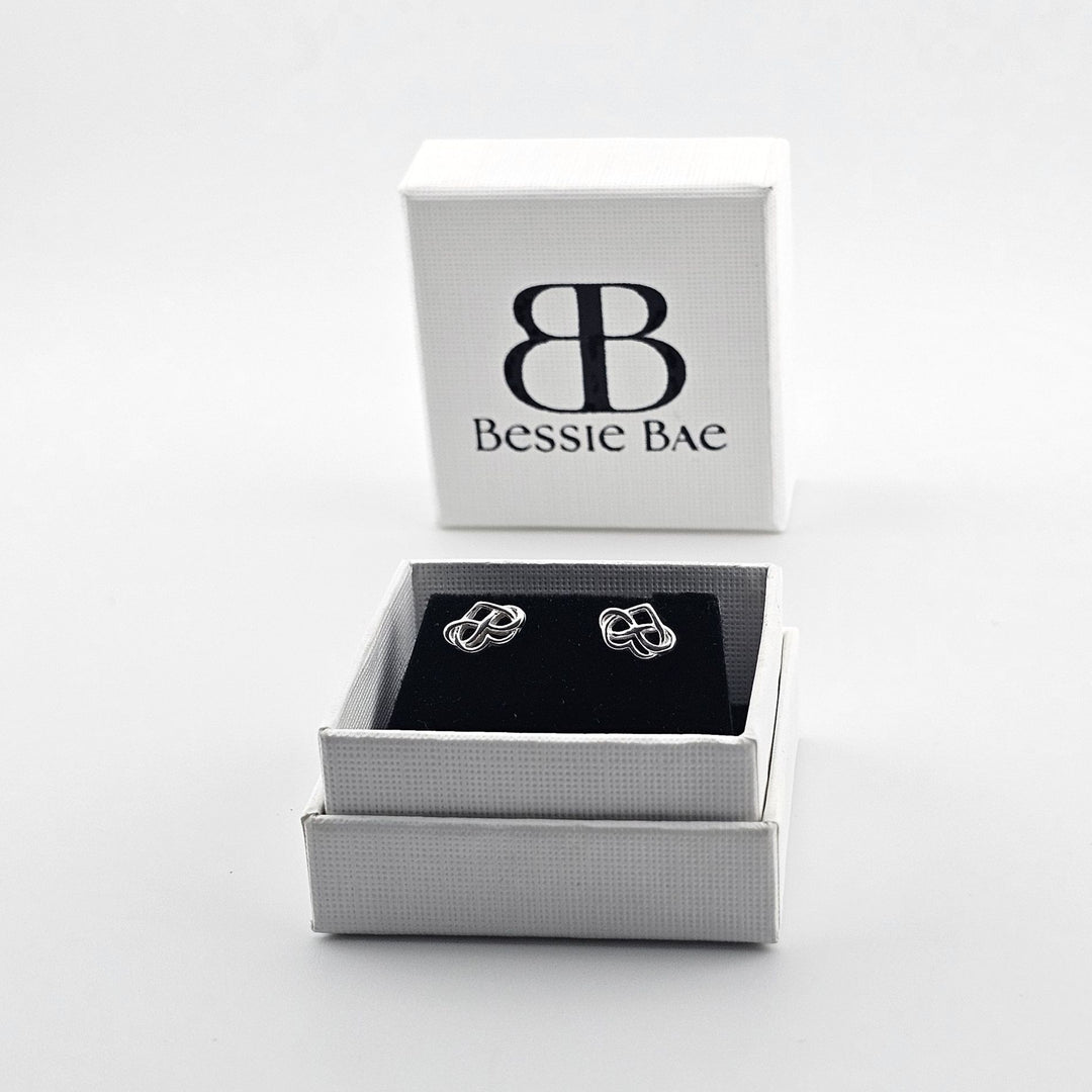 925 silver love knot heart earrings UK.