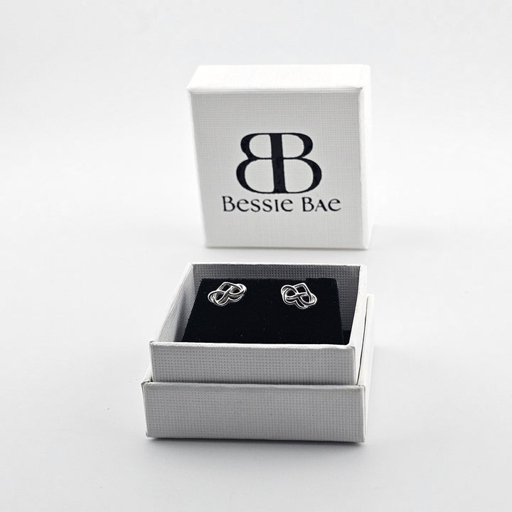 925 silver love knot heart earrings UK.