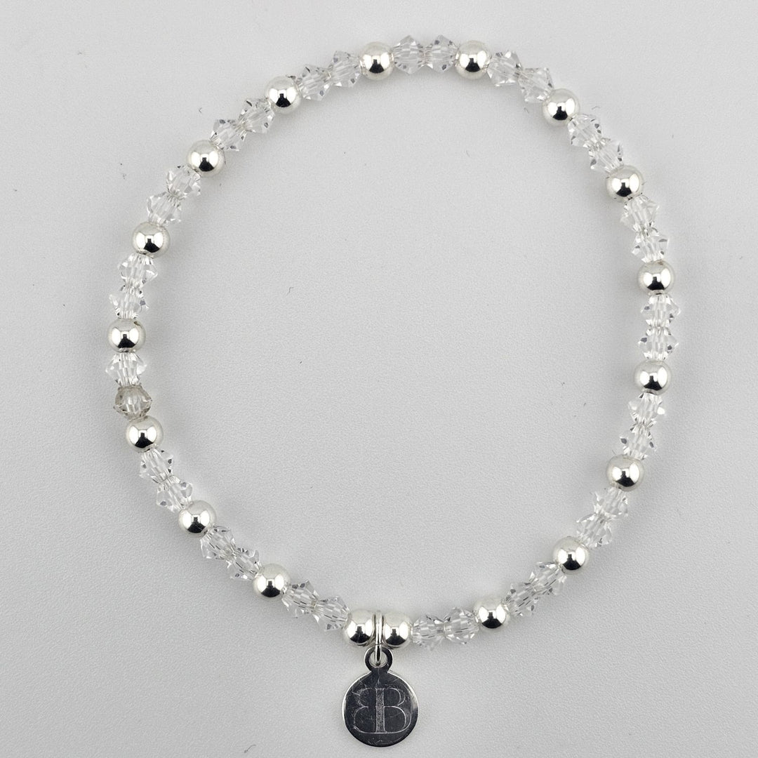 Elegant silver and crystal beaded bracelet for women.