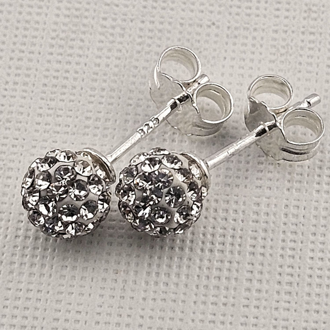 Glittering crystal ball earrings minimalist silver studs.