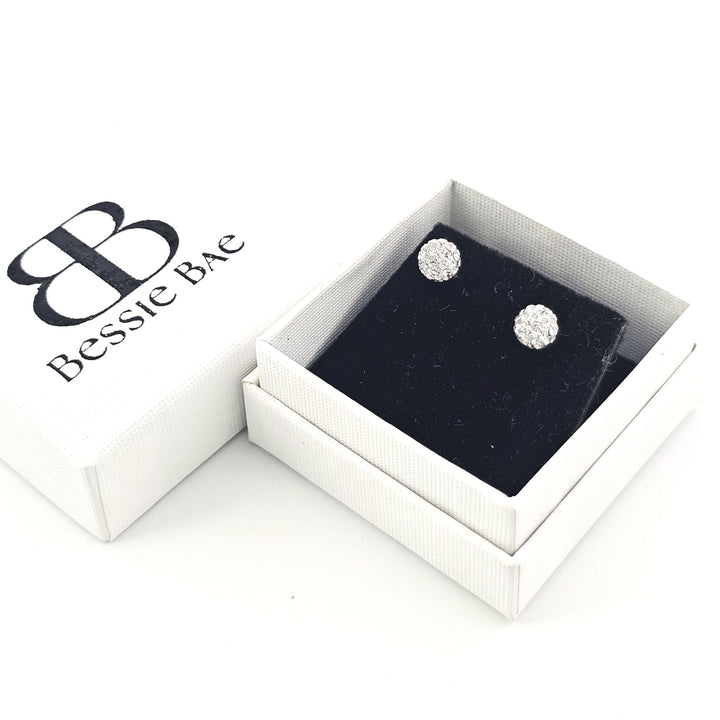 Sterling silver crystal ball stud earrings.