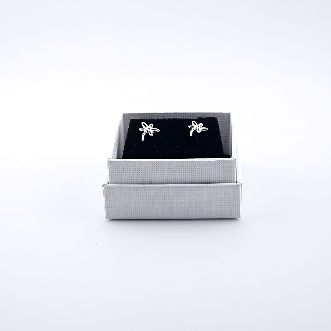 Small dragonfly stud earrings with scroll fittings.