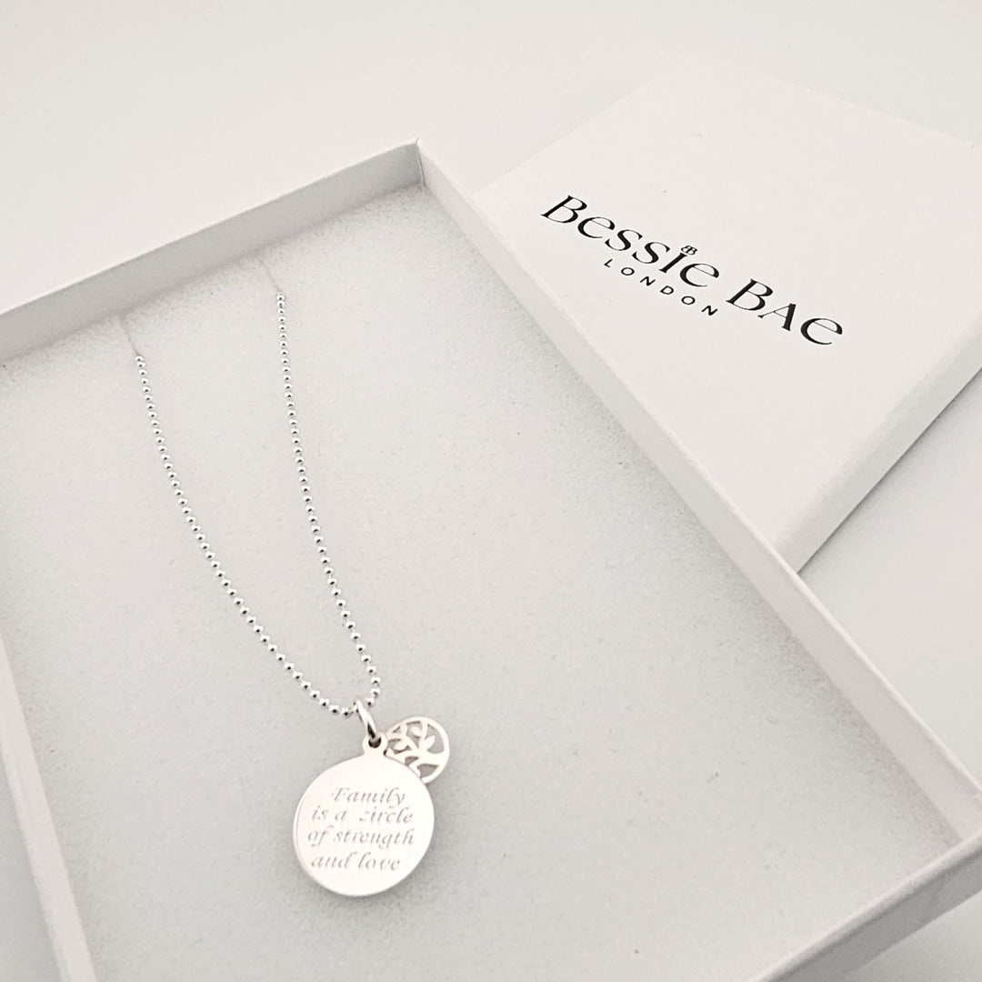 Sterling silver family necklace, meaningful jewellery gift.
