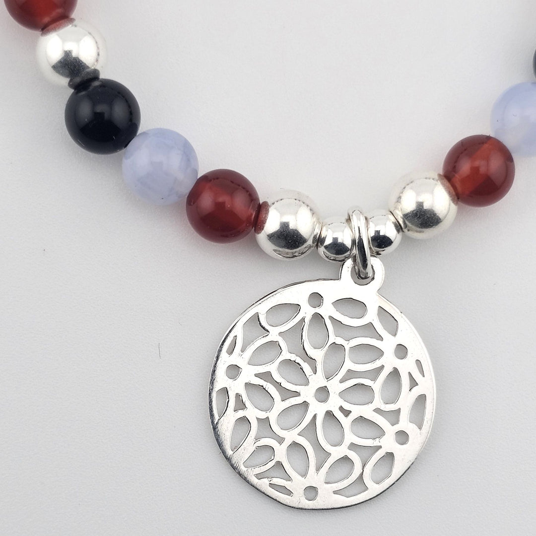 925 sterling silver beaded bracelet featuring semi-precious gemstones.