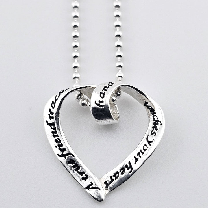 925 silver romantic open-heart necklace engraved with love inscription.