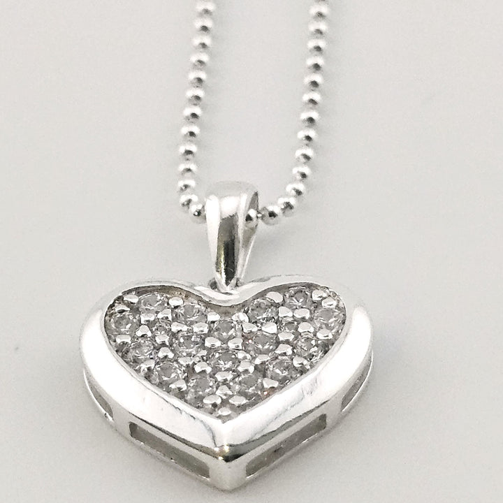 925 silver heart necklace, romantic jewellery gift with shimmering stones.