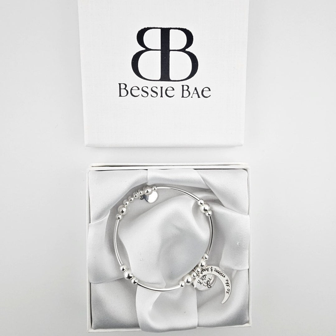 Handmade 925 silver beaded bracelet with crescent moon pendant.