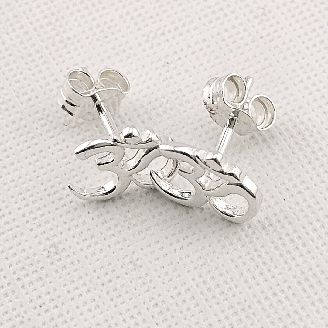 925 sterling silver Om studs meditation gift idea.