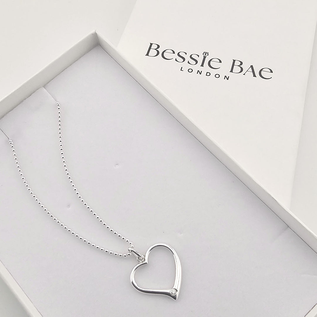 925 silver open heart pendant necklace for women, romantic jewellery gift.