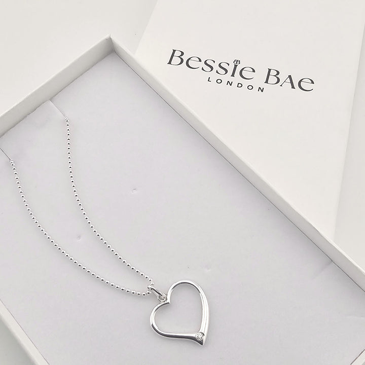 925 silver open heart pendant necklace for women, romantic jewellery gift.