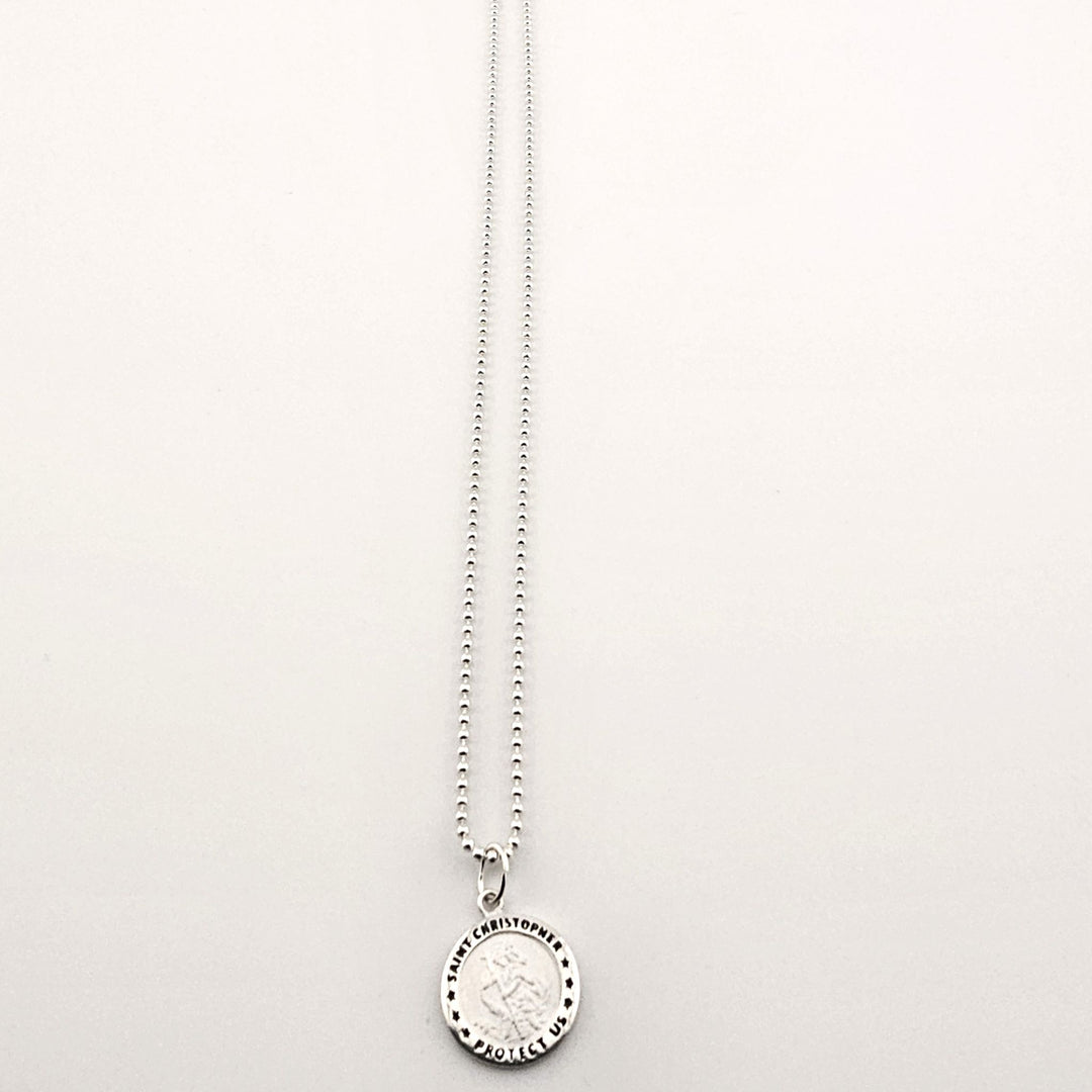 Sterling silver Saint Christopher medallion necklace, religious jewellery.