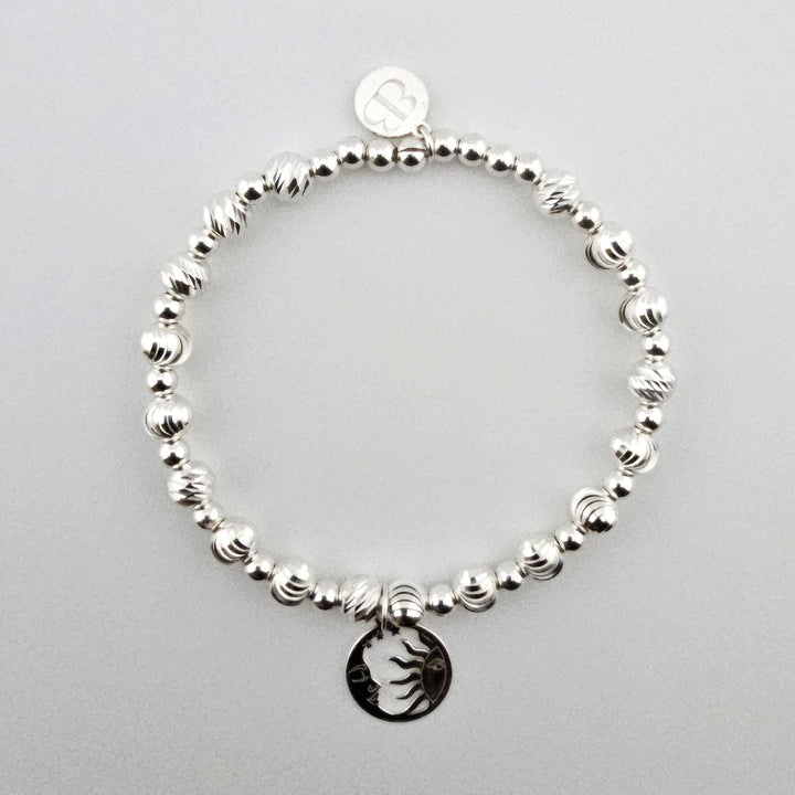 Sterling Silver Sun and Moon Bracelet handcrafted by Bessie Bae.