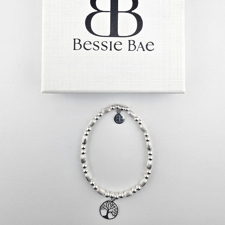 Handmade 925 sterling silver bracelet with textured oval beads.