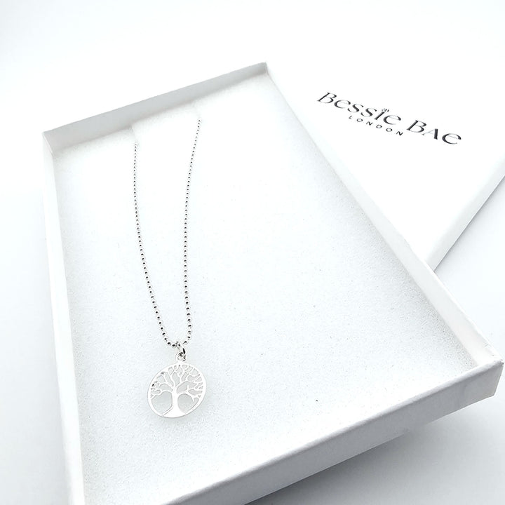 Sterling silver Tree of Life necklace, symbolic jewellery gift.