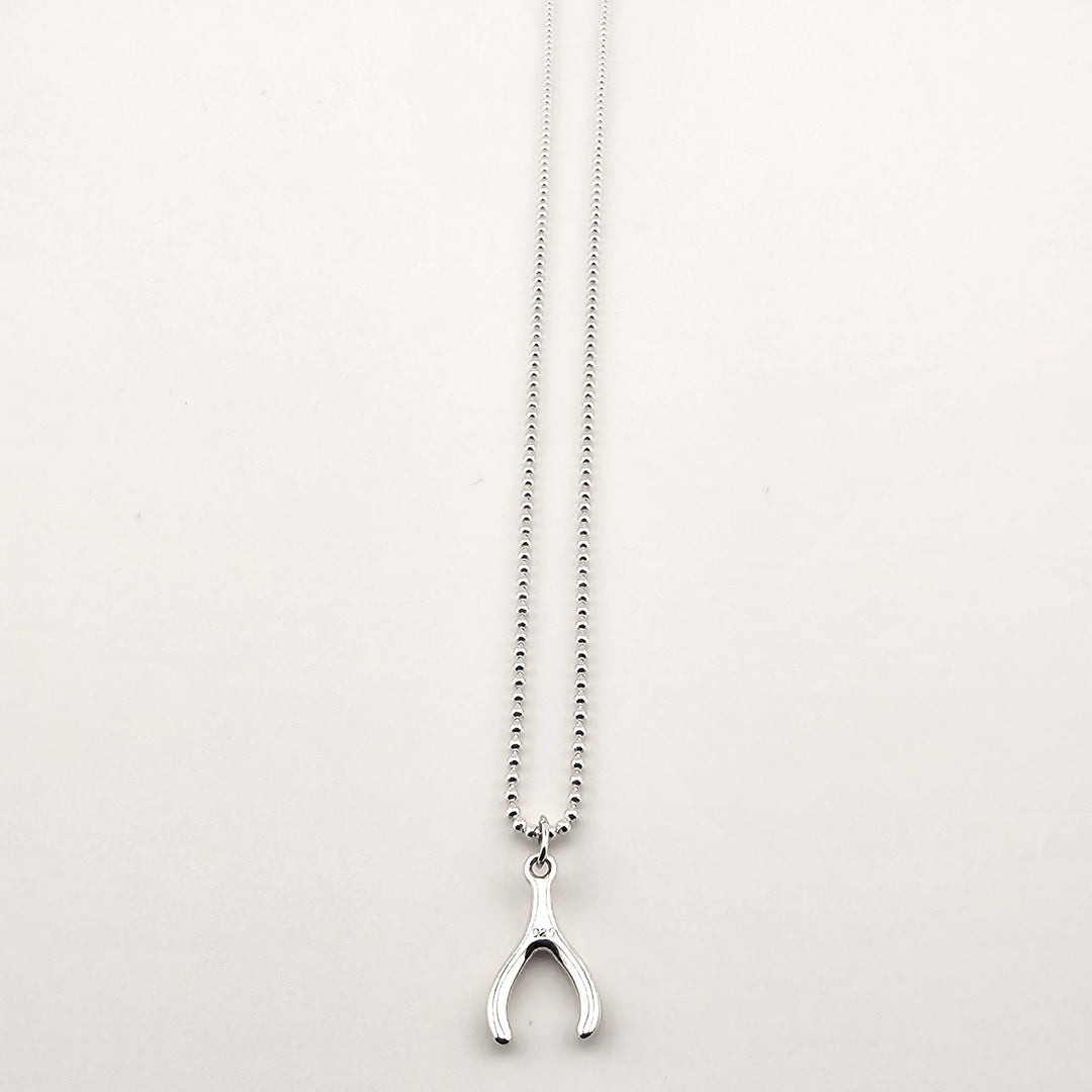 Sterling silver wishbone pendant necklace on fine chain.