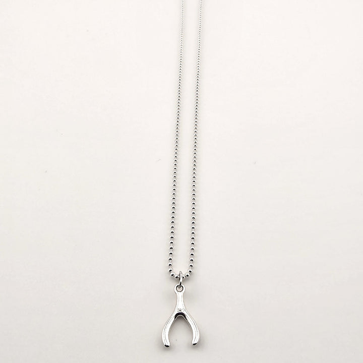 Sterling silver wishbone pendant necklace on fine chain.